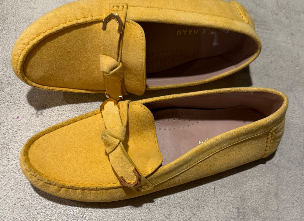 Cole Haan Evelyn Bow Driver Loafer Shoes Leather Women's Sz 6B Yellow